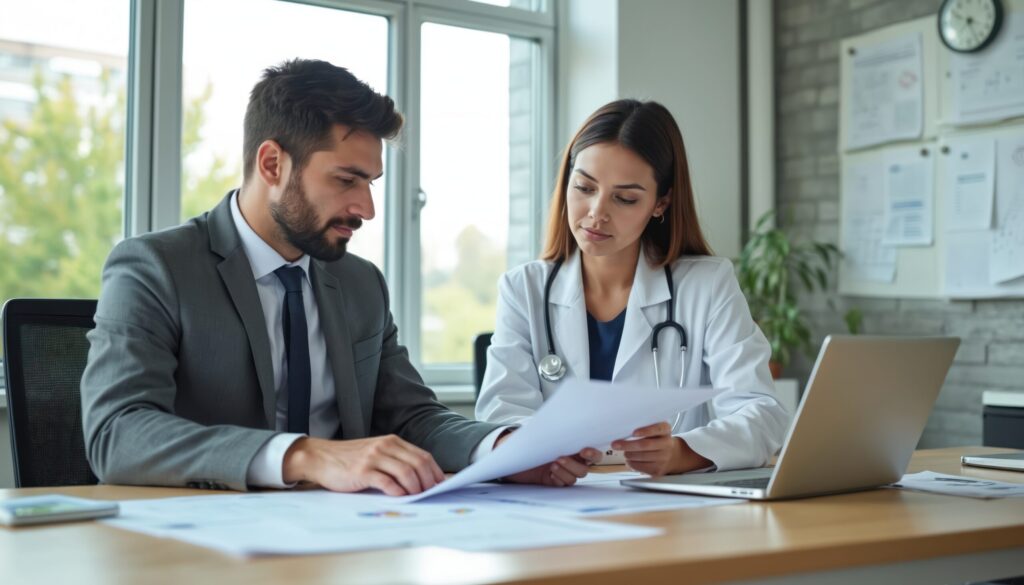 Medical consultant reviews information