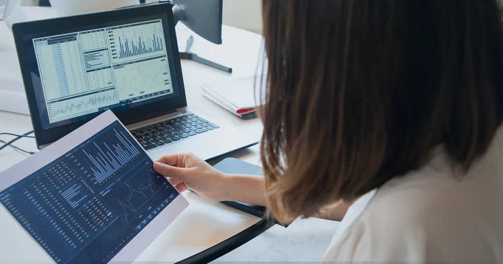 Woman reviewing data