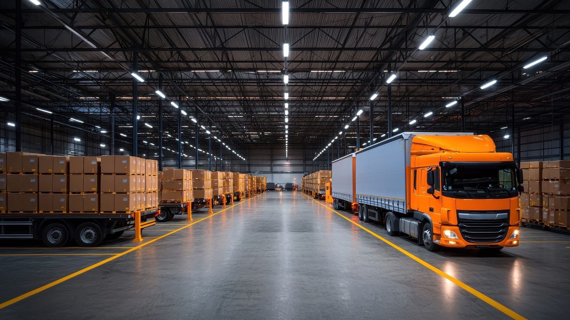 Loading dock with a tractor-trailer ready for release
